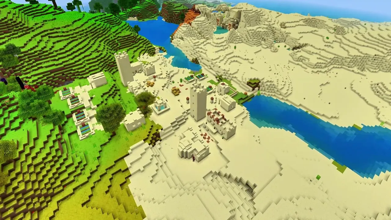 Oasis Edge Desert Village: Farmland and sandstone huts in the desert