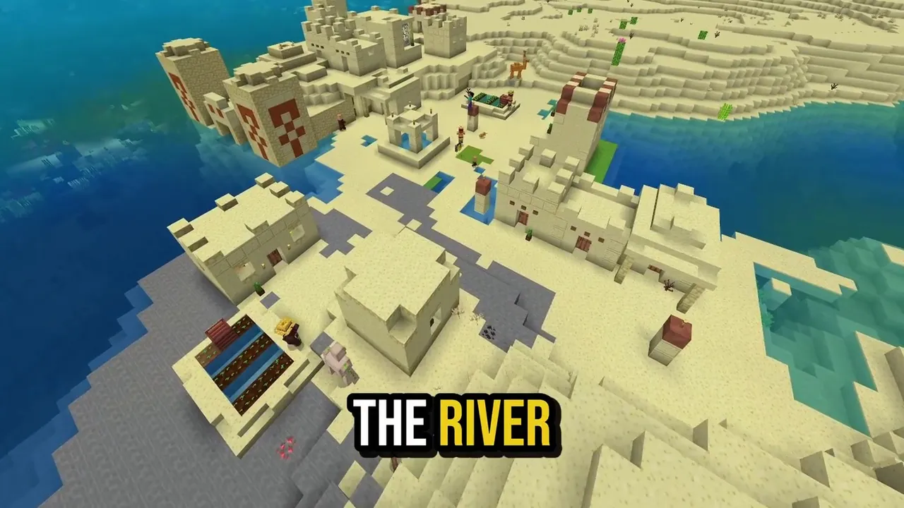 Riverbank Temple Village: Riverside village with a desert temple and forge