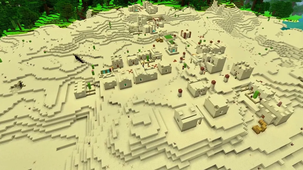 River Border Desert Settlement: Sandstone buildings facing across the river
