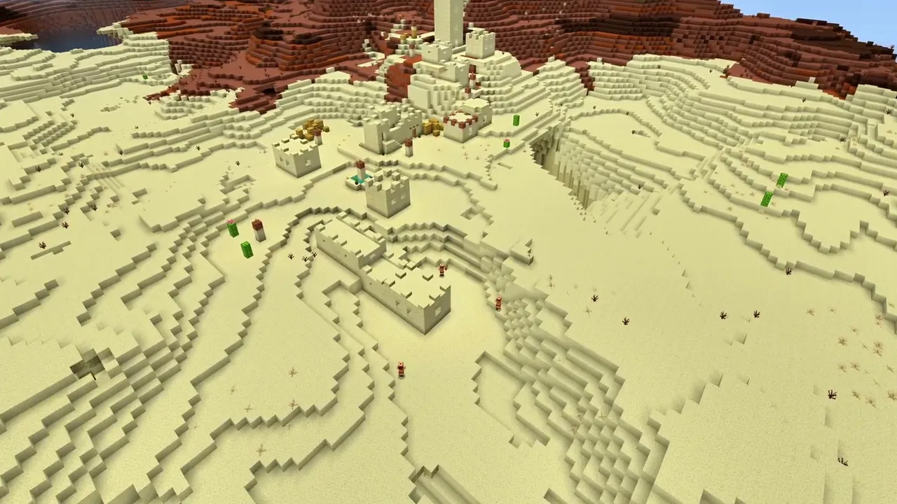 Dune Valley Desert Settlement: Sandstone huts in a valley between dunes