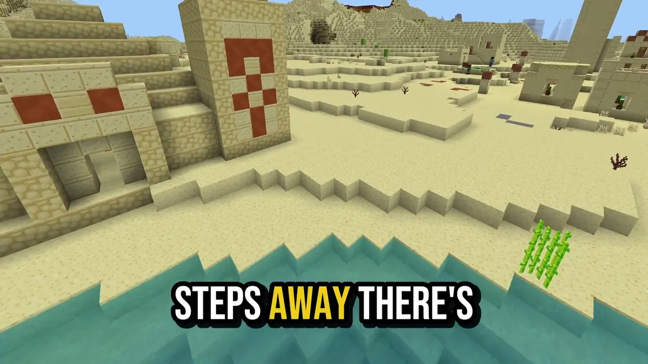 Desert Temple and Portal Village: Sandstone temple beside village cabins
