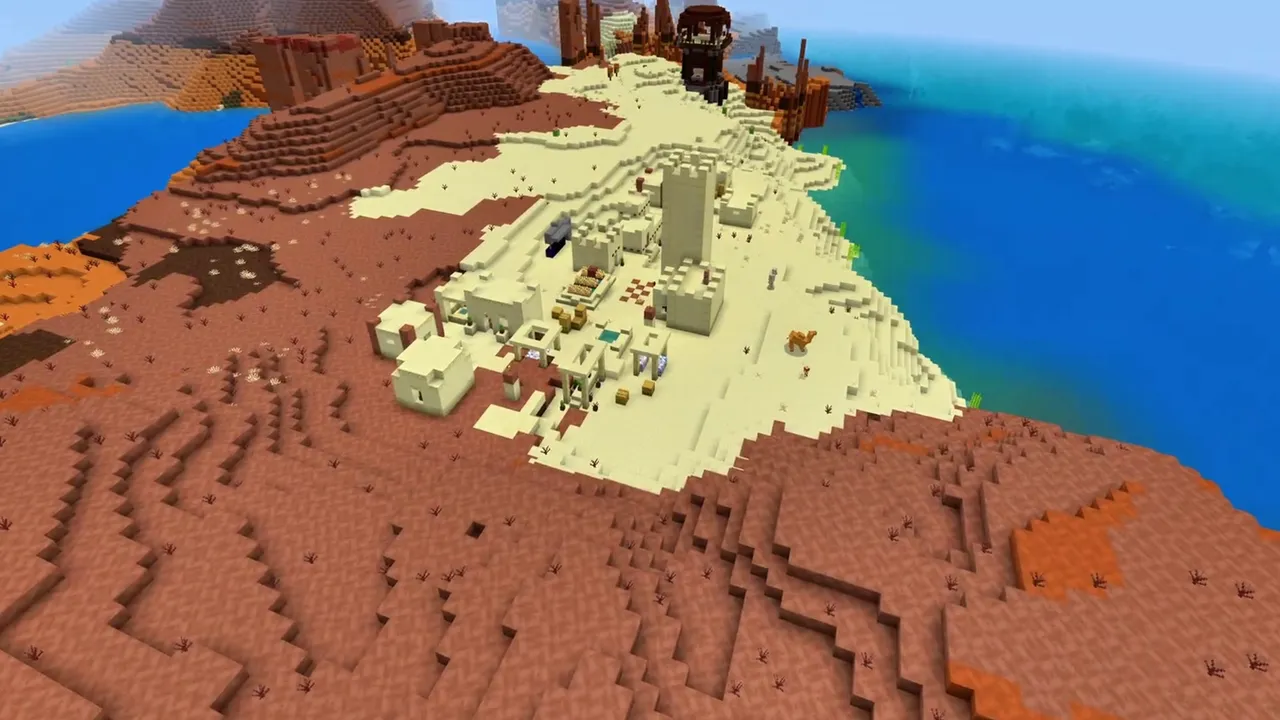 Flat Desert Dune Village: Sandstone village houses on flat desert sand