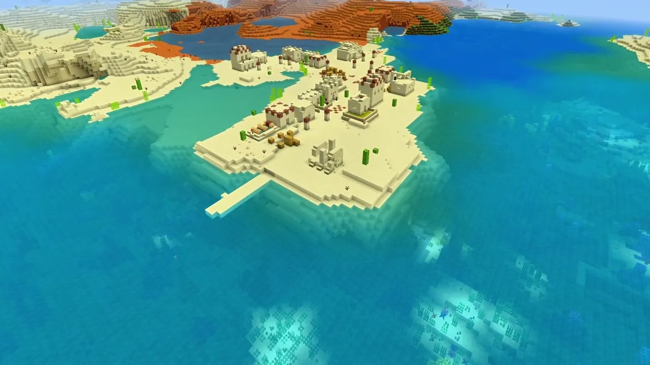Coastal Sand Village: Shoreline buildings and open sea views
