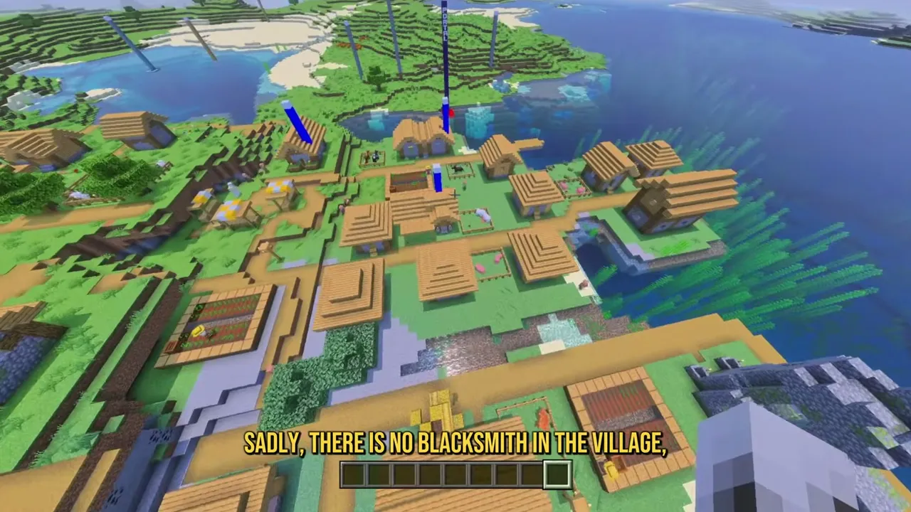 Giant 28-Building Plains Town: close view of cottages and animal pens in the giant village