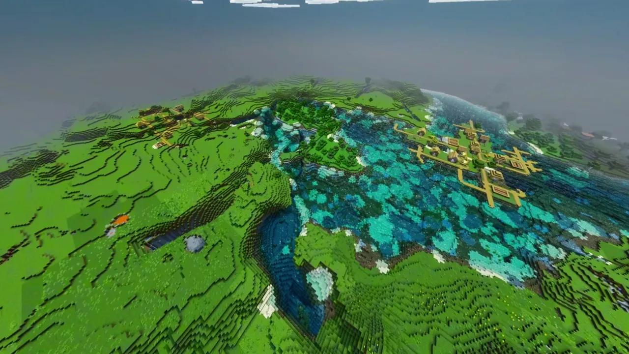 Connected Riverfront Villages: connected villages facing each other across a wide river