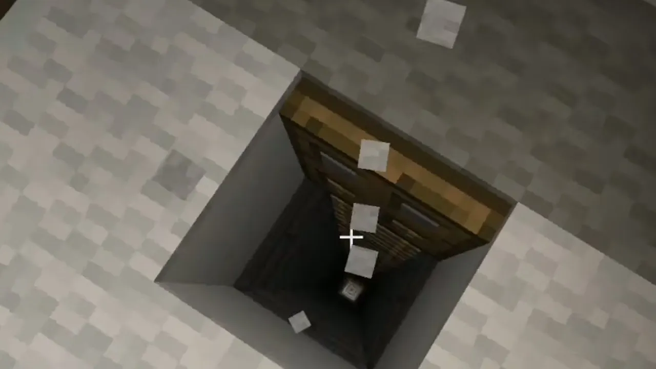 Mountain Crest Outpost and Basement Igloo: Open trapdoor and stone brick ladder shaft in the floor of the igloo