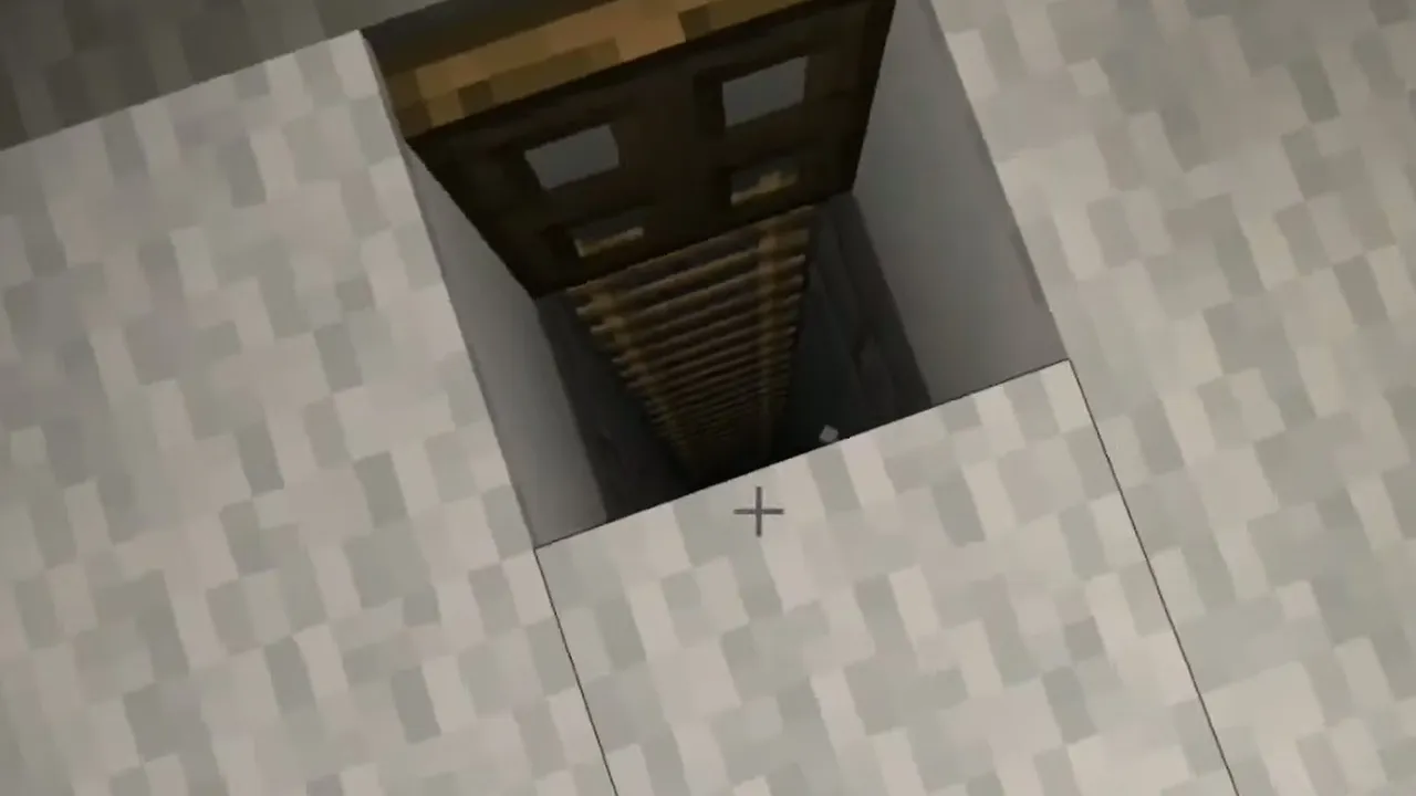 Ice Spikes Village and Basement Igloo: Open wooden trapdoor and stone brick ladder shaft inside the igloo