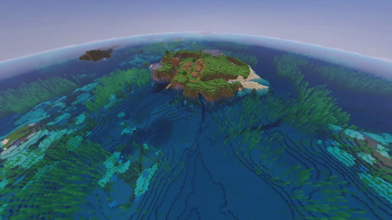 Broad Plains Island Village: Flat grass terrain around island village houses