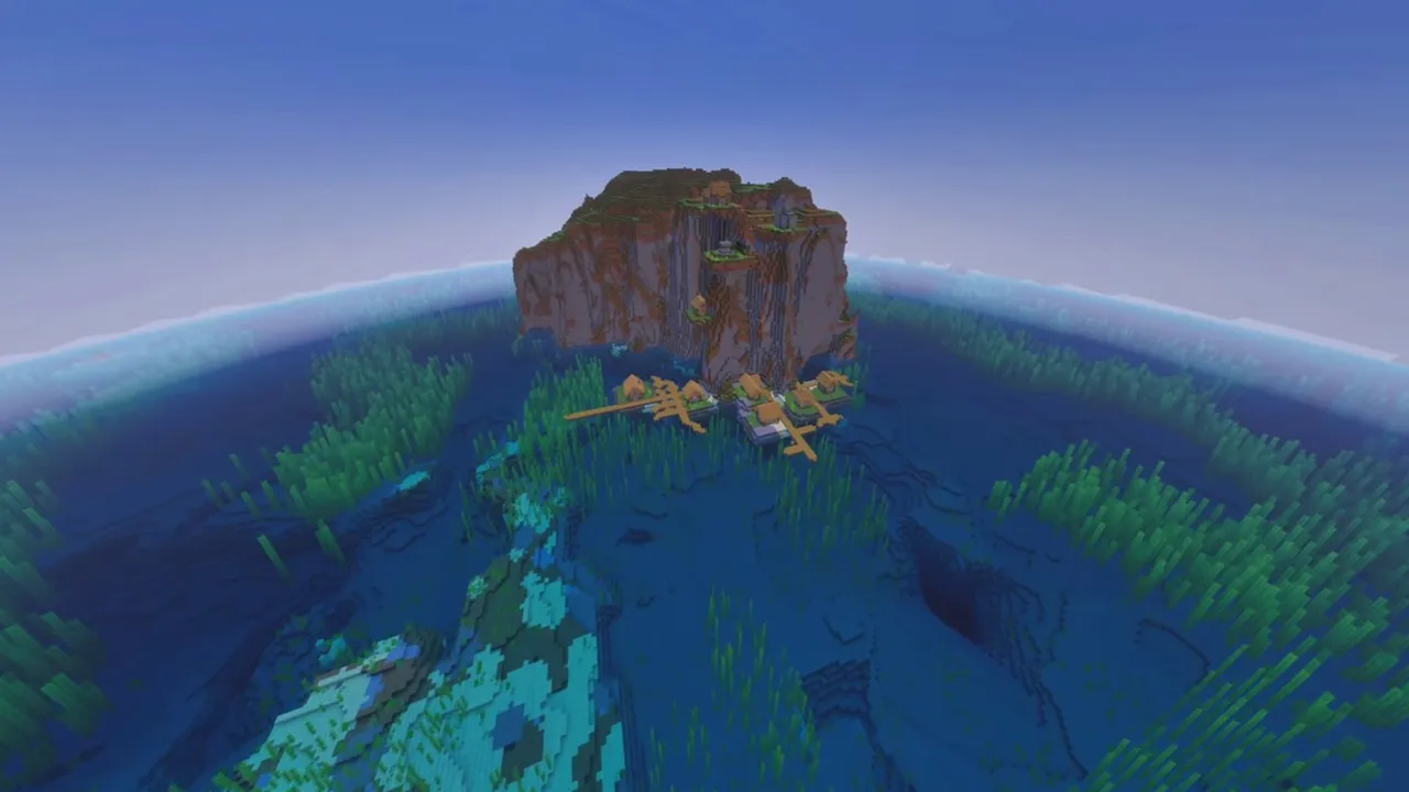 Green Ocean Island Village: Grassy ocean island with a plains village