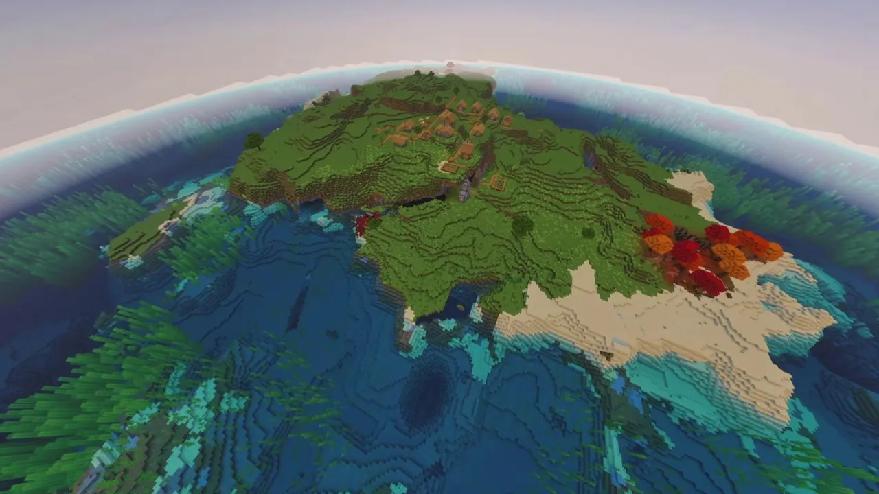 Hilltop Island Village: Hilltop village on a rounded ocean island