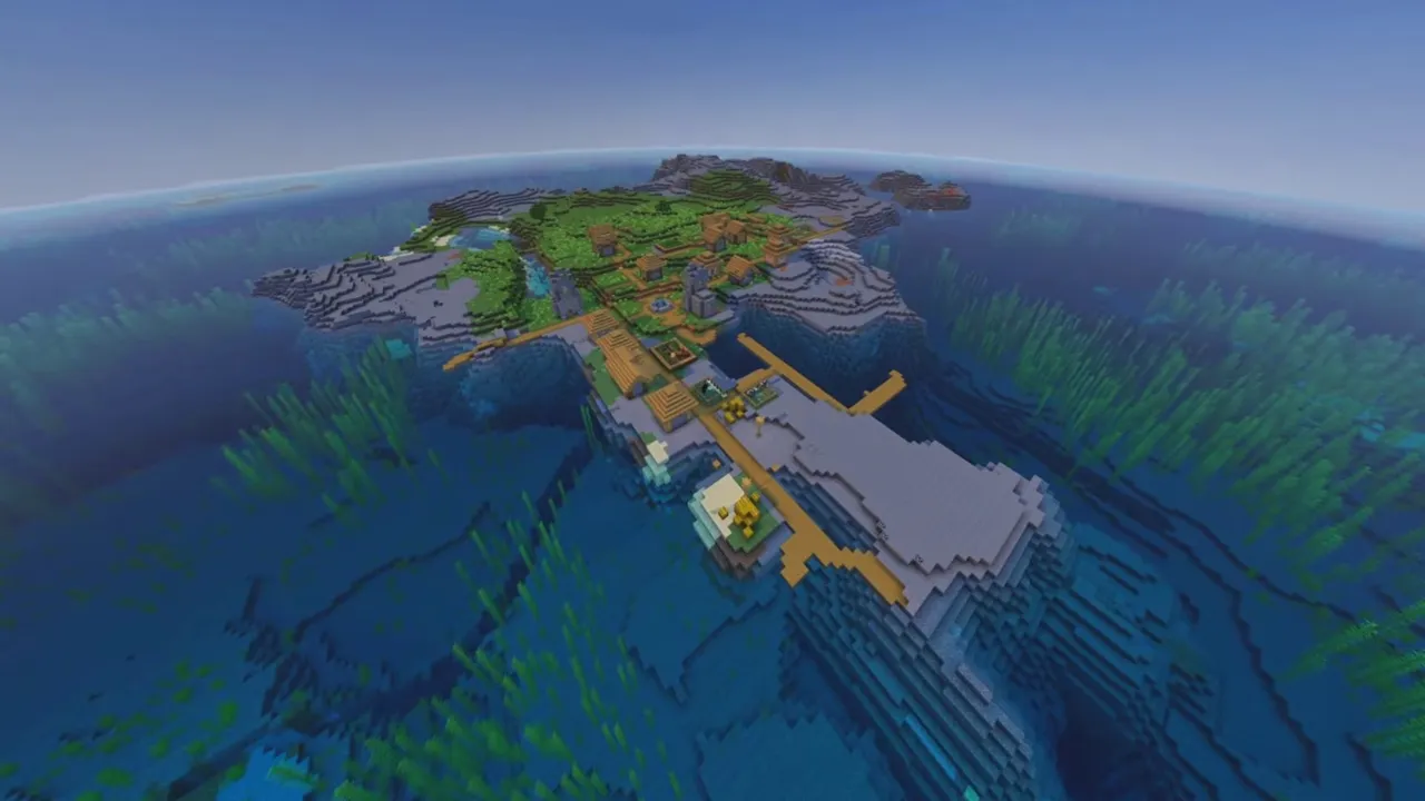 Rocky Bluff Island Village: Houses along rocky ledges facing the sea