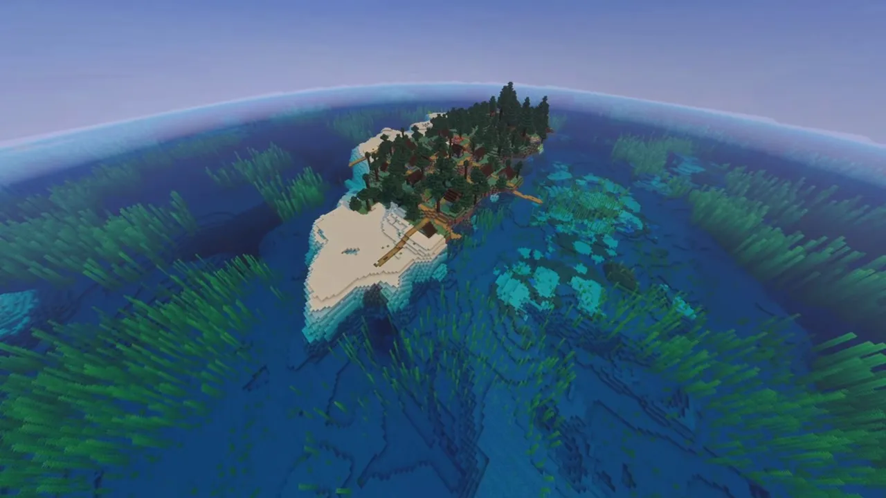 Compact Bay Village Island: Village clustered around an island bay