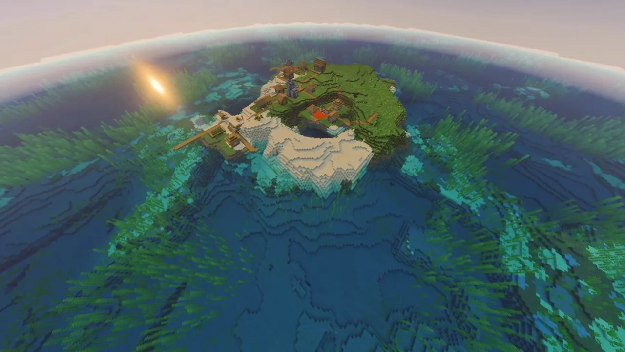 Circular Cove Island Village: Village huts around a circular island cove