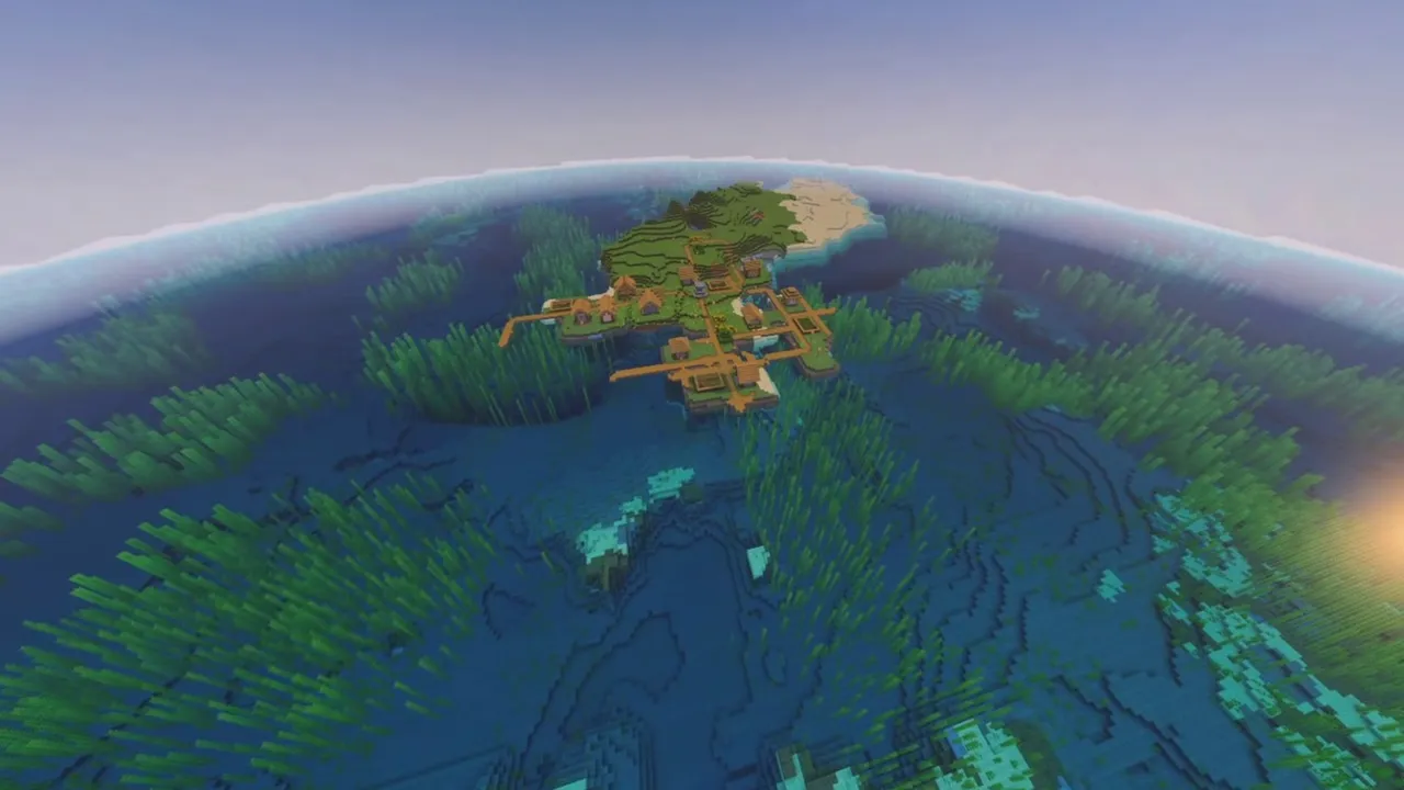 High Island Plains Settlement: Village on a grassy rise on an ocean island