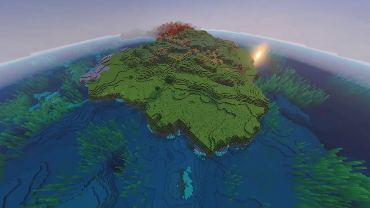 Autumn Woodland Island Village: Village on an island with dappled forest trees