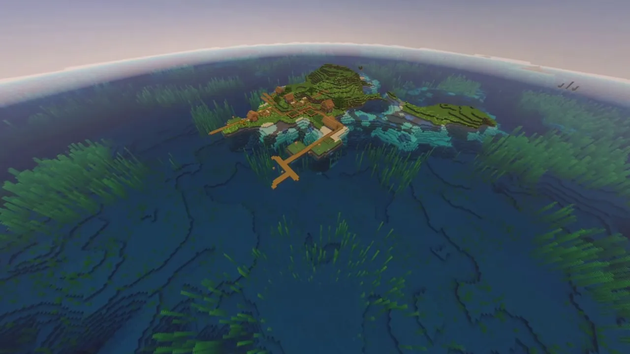 Open Meadow Island Village: Village on open grassy island terrain