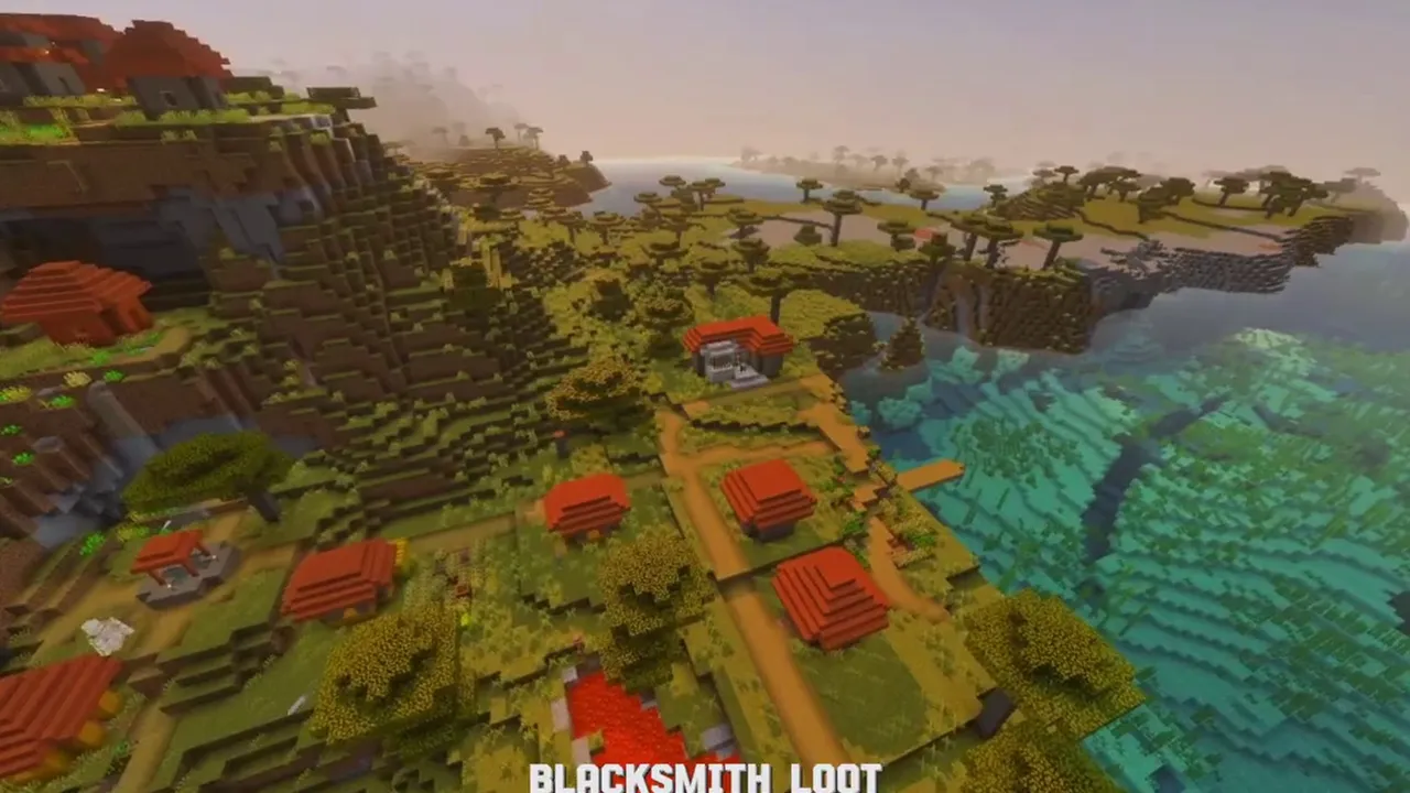 Savanna Mountain Plateau Village: crops and paths along the edge of the flat mountain top
