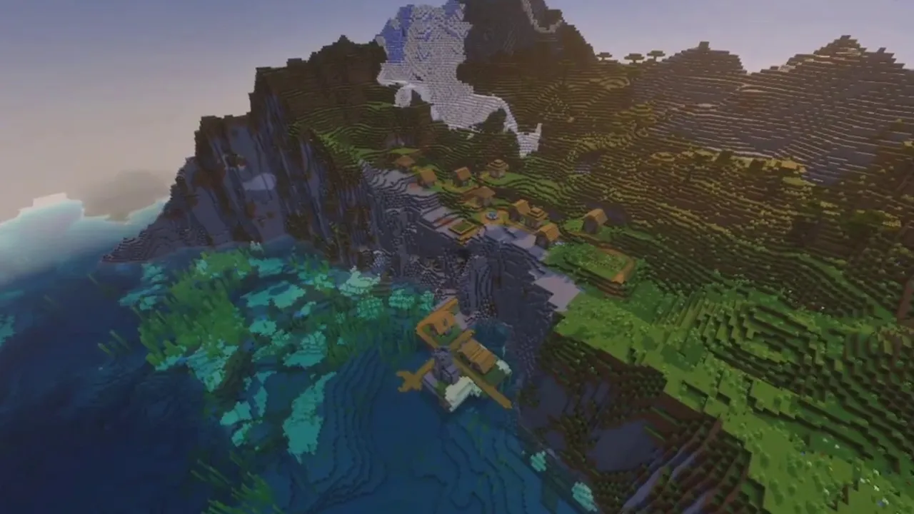Coastal Cliffside Settlement: settlement along a high grass plateau above ocean waters