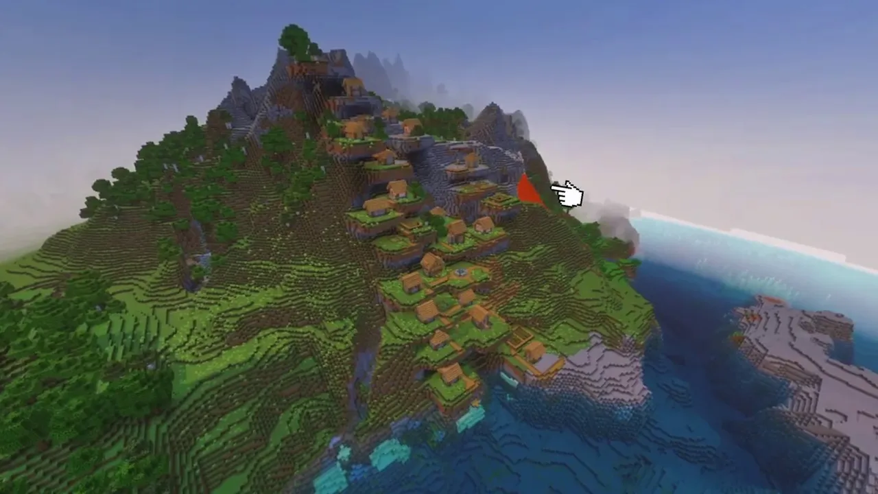Lava Fall Mountain Village: timber structures on grassy mountain terraces near the rock face