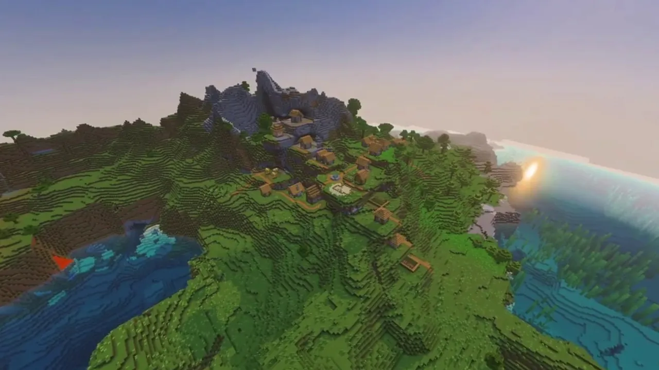 Oceanview Peak Village: village atop a coastal peak overlooking open water