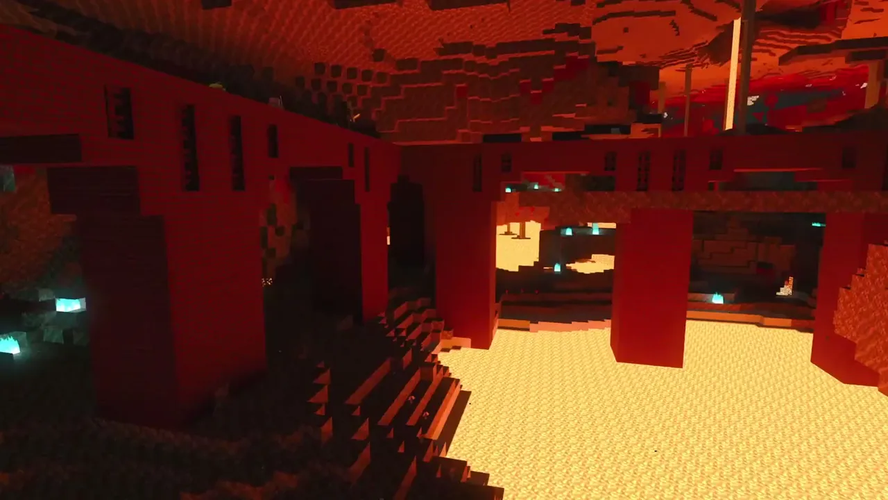 Immediate Nether Fortress at Portal Exit: Nether fortress walkways leading directly from the portal opening