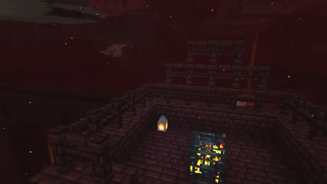 Quadruple Blaze Spawner Fortress: Wide nether fortress bridges stretching across the nether wastes