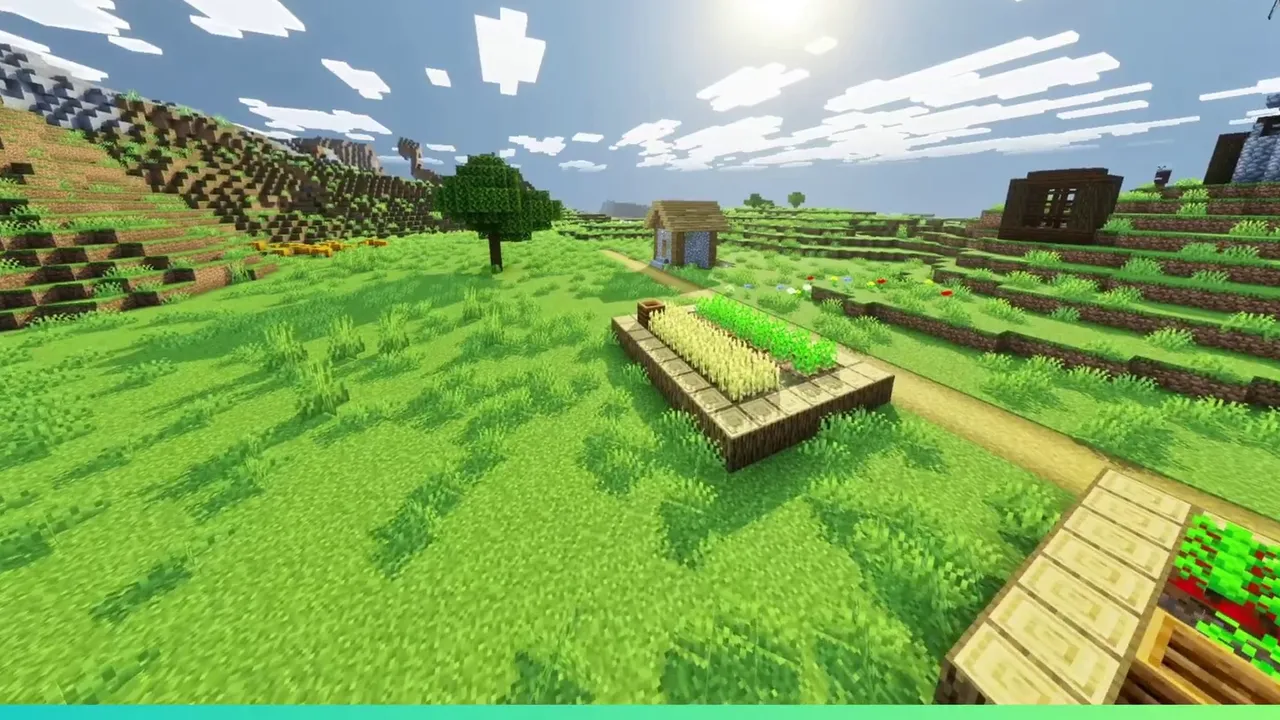 Open Plains Outpost Settlement: Fenced village houses and watchtower on open grass