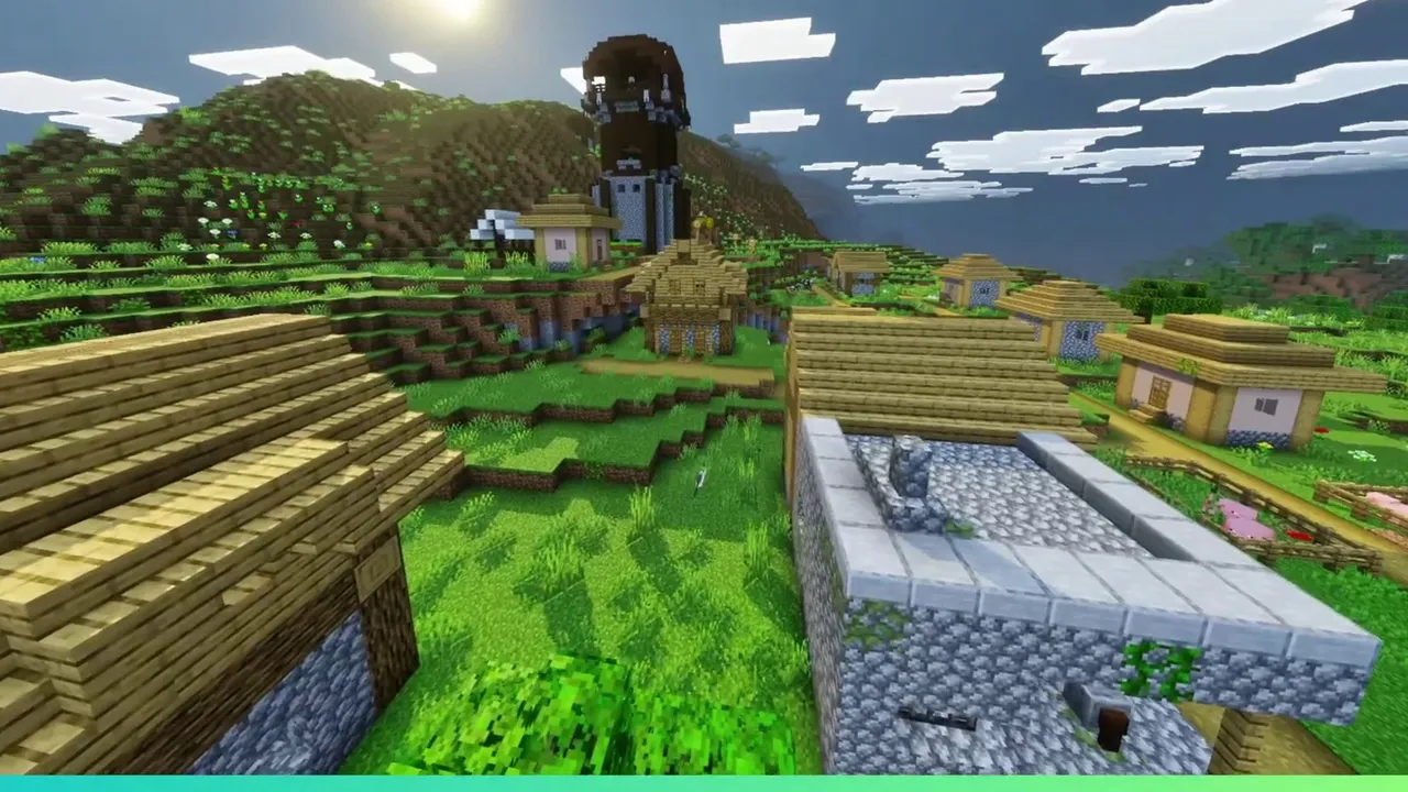 Meadow Outpost Settlement: Outpost standing in an open meadow beside a village