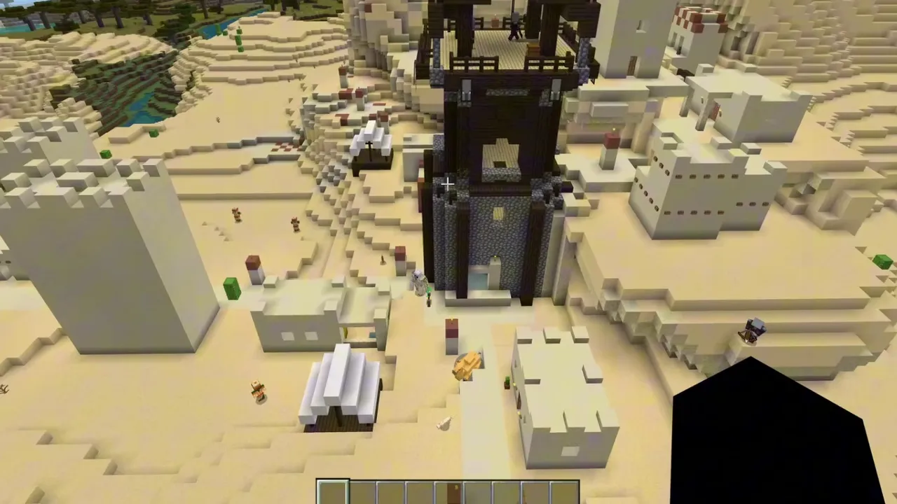 Highland Tower Settlement: Pillager tower on a high plateau above a village