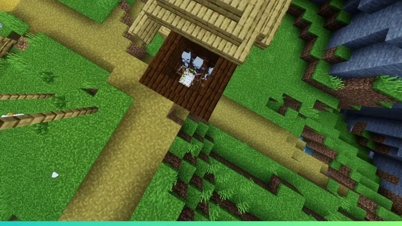Ridge Outpost Community: Pillager tower on a ridge above village houses