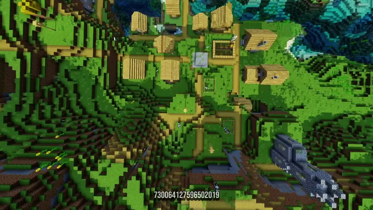 Cherry Grove Outpost Village: Pink trees and watchtower on a green hill