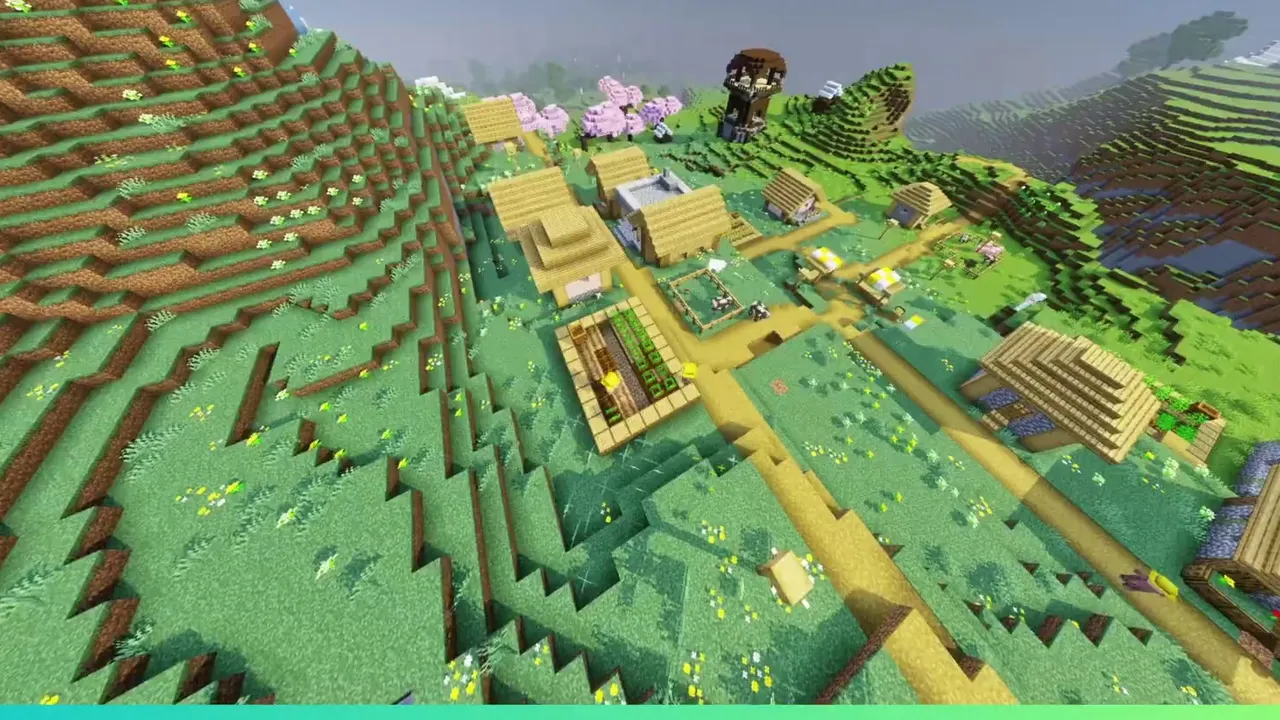 Valley Village and Outpost: Watchtower and village houses in a green valley