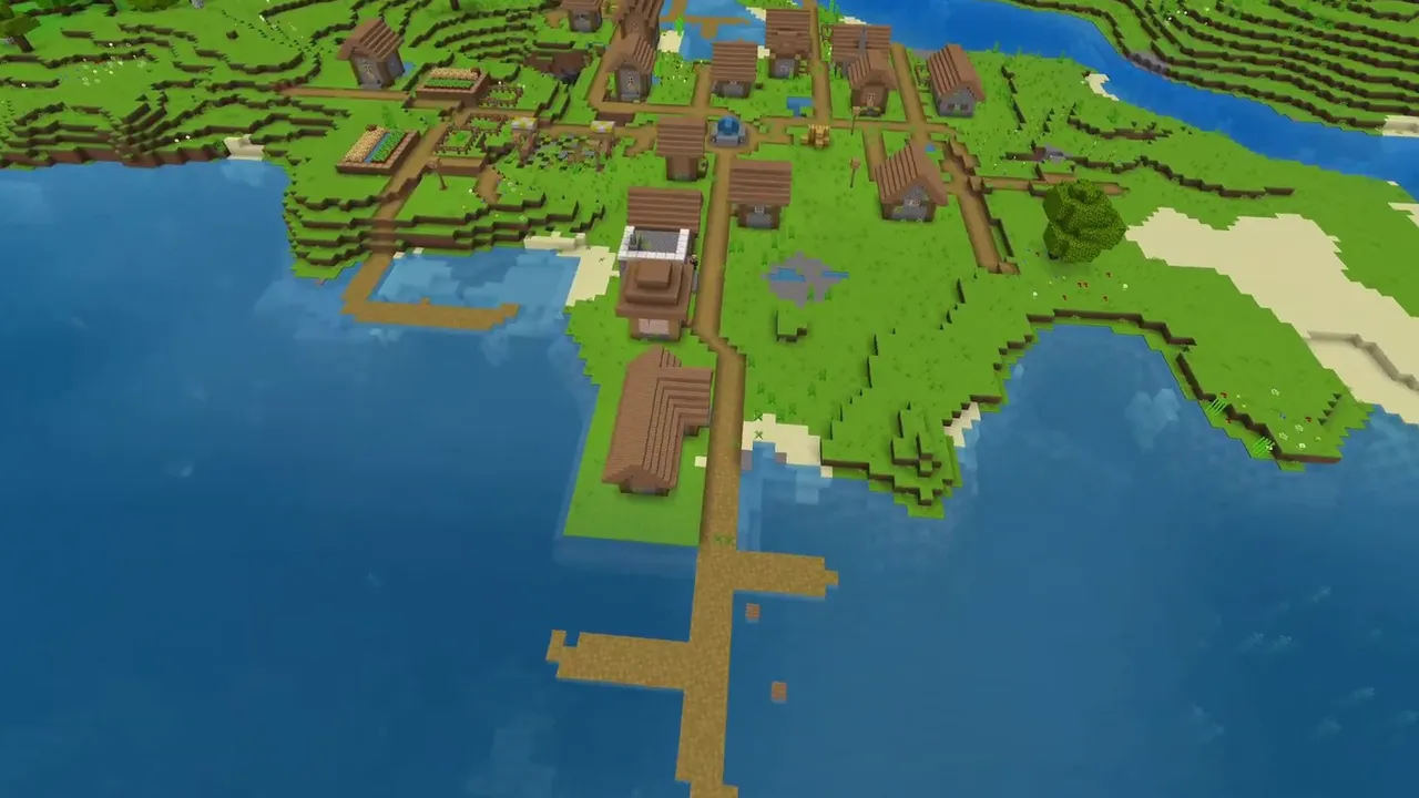 Coastal River Estuary Village With Wooden Piers: Wooden piers extending from the shoreline village into the coastal river bay at X 56, Z 88