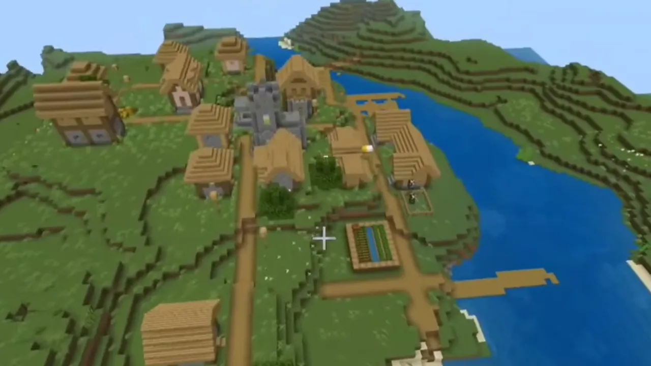 River Point Gold Portal and Waterfront Pier Village: Lakeside plains village with wooden piers and a stone church