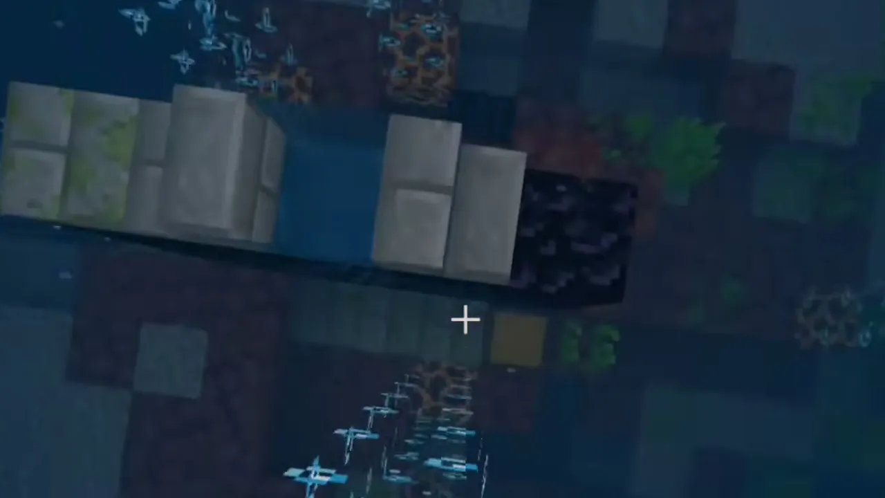 Underwater Seabed Ruined Portal and Stepped Hill Village: Underwater ruined portal on the seabed with stone bricks and magma bubble columns