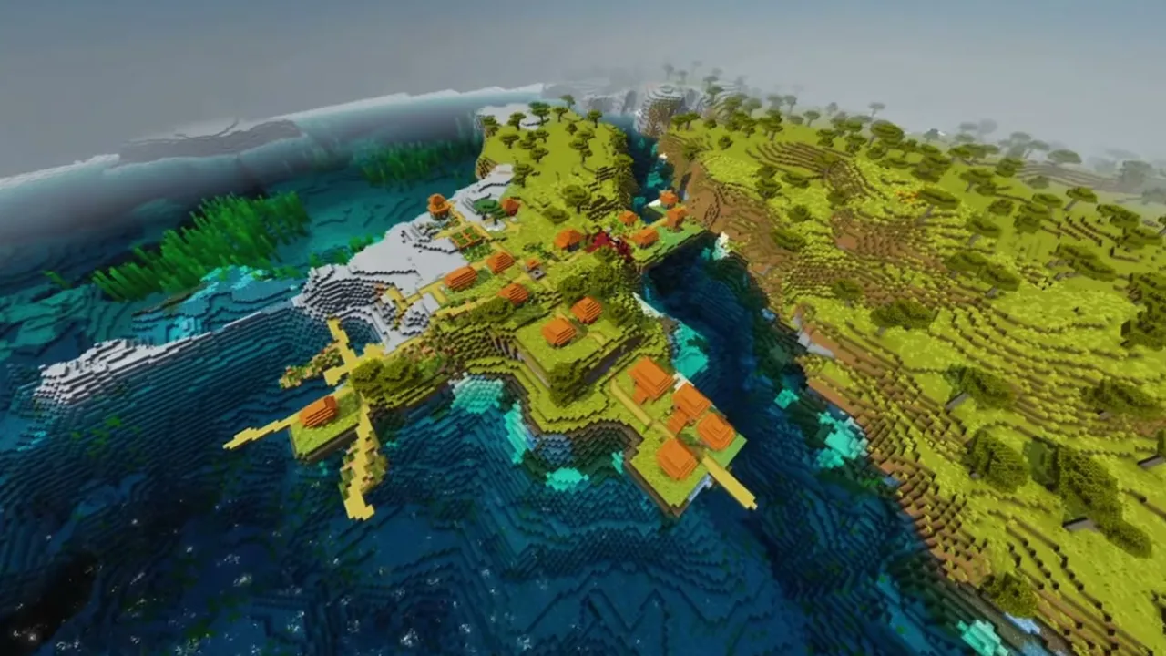 Savanna Harbor Village: closer view of acacia houses and wooden piers extending into the harbor water