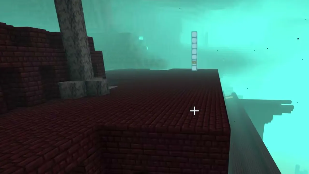 Dappled Forest River Village & Soul Sand Fortress: Nether fortress brick bridge extending into a turquoise soul sand valley
