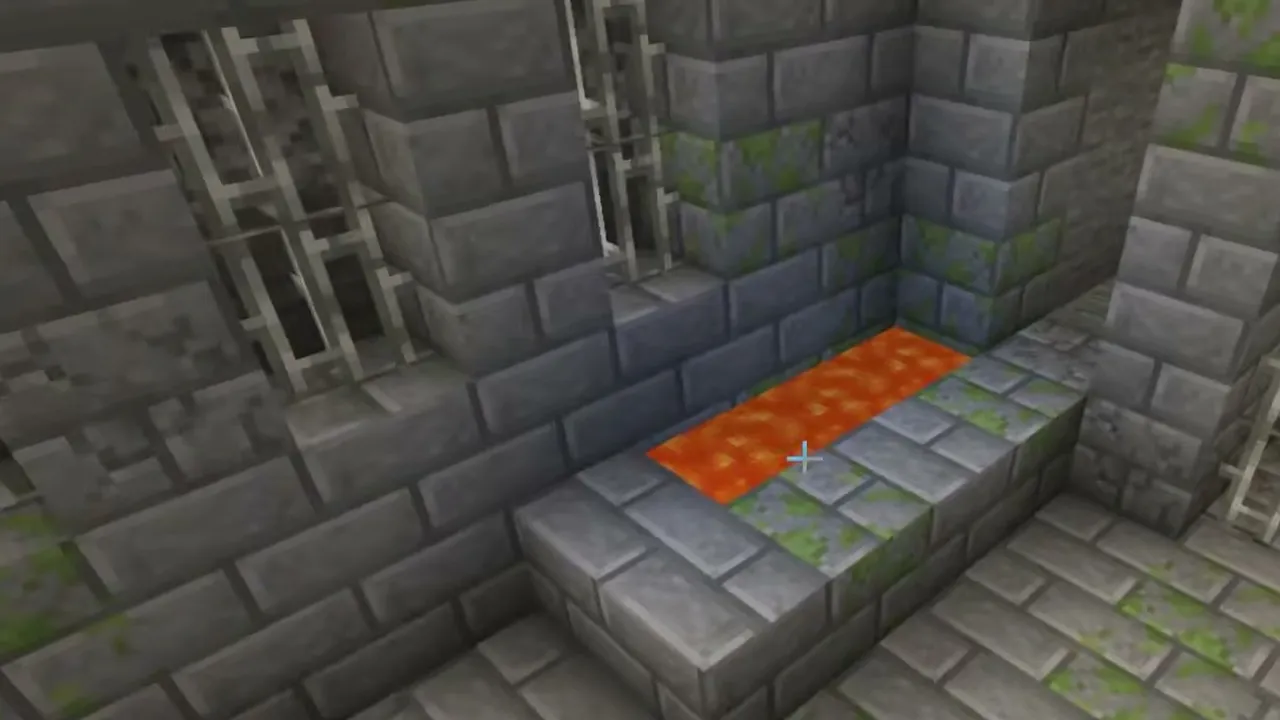 Dappled Forest Spawn & Stronghold Portal Room: Stronghold end portal room with stone brick walls and a lava pool