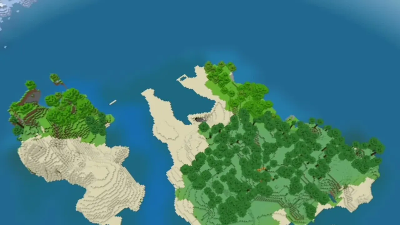 Spawn Island and Mushroom Field: Grassy spawn island with a coastal bay and open ocean