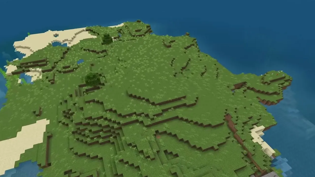Plains Ocean Island: High view across the grass and coastline of the plains island