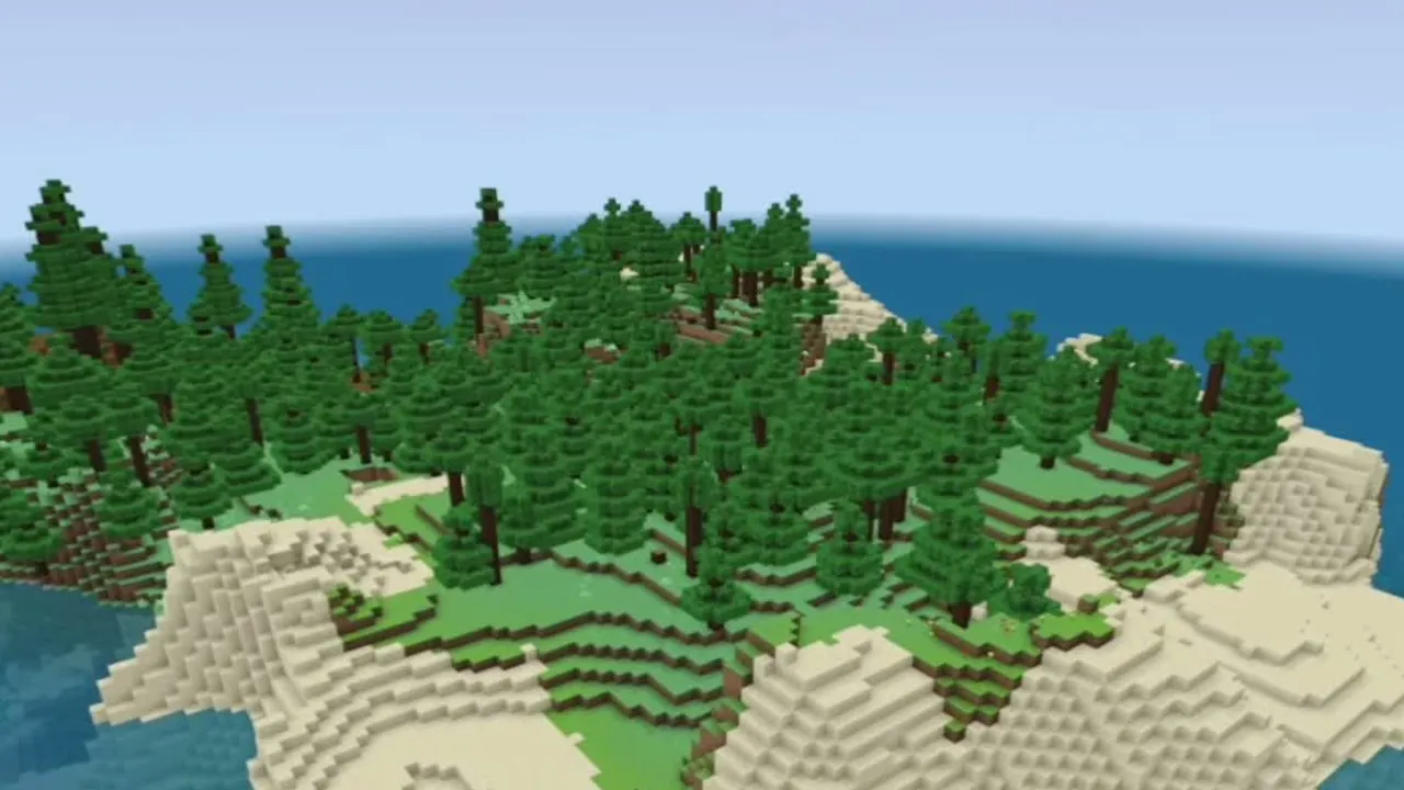 Spruce Cliff Island and Mineshaft: Steep rocky cliff island covered in spruce trees