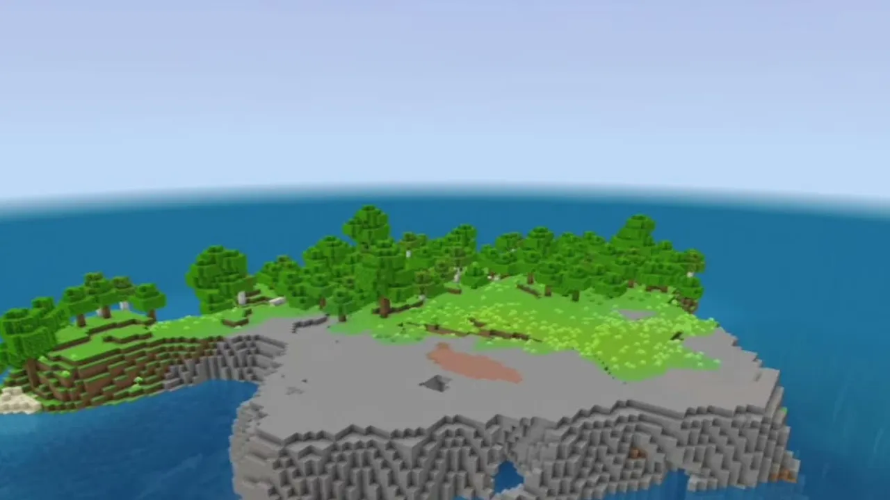 Plateau Island and Cold Ocean Ruins: Stone and grass plateau island in open ocean