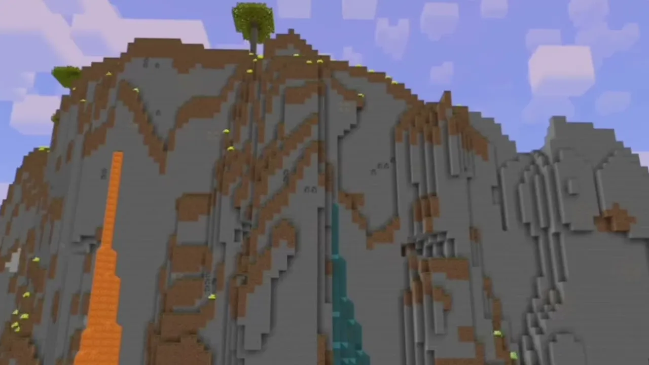 Acacia Mountain Island: Vertical rock cliff with lava and waterfalls pouring into the ocean