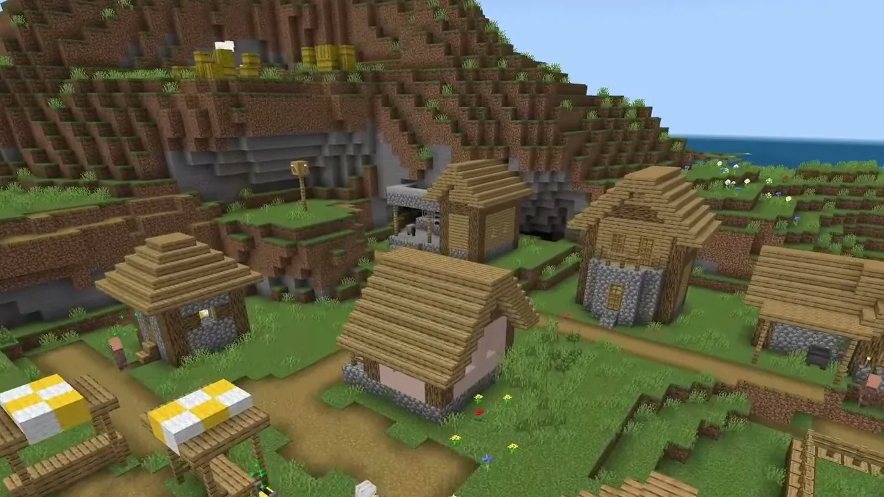 Mountain Island Village: Village street and houses built against the island mountain terraces