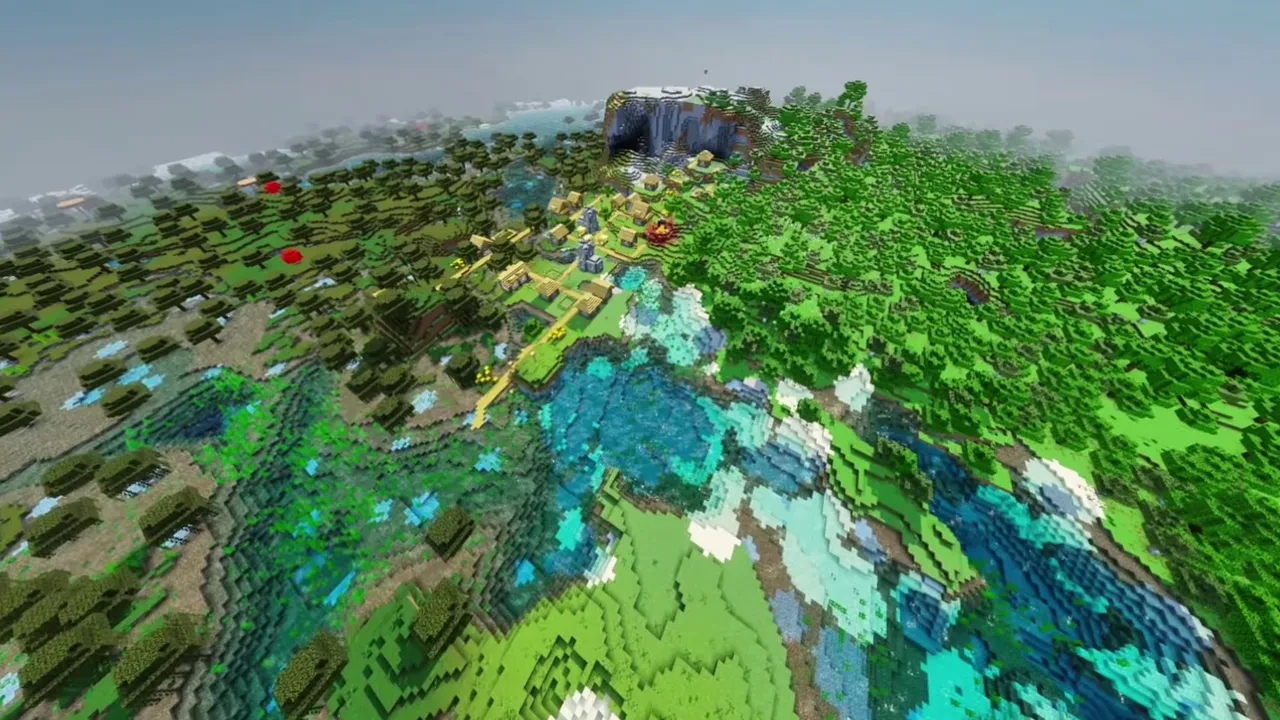 Biome Border Settlement: biome border settlement view showing buildings and surrounding landscape