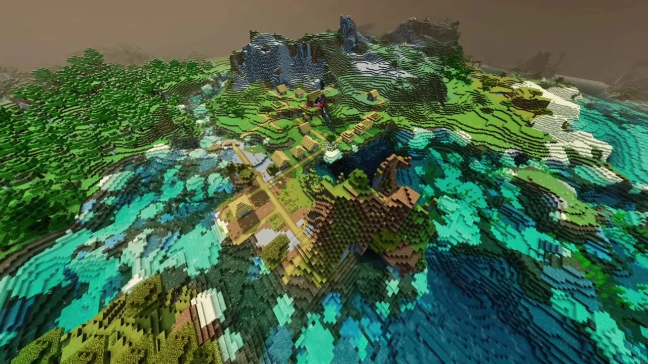 Forest River Basin: forest river basin view showing buildings and surrounding landscape