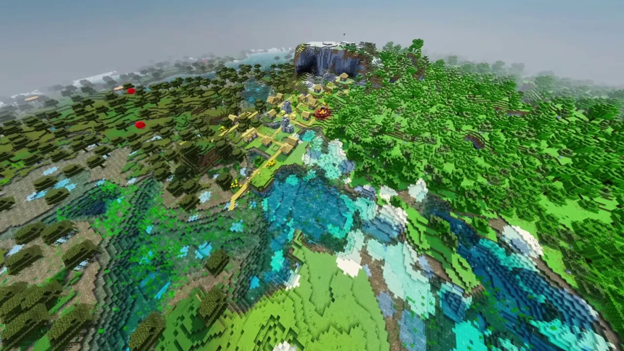Biome Border Settlement: landscape of biome border settlement with surrounding terrain and resources