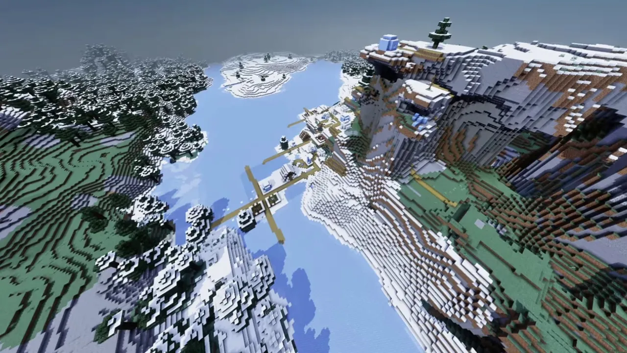 Frozen Cliff Village: landscape of frozen cliff village with surrounding terrain and resources