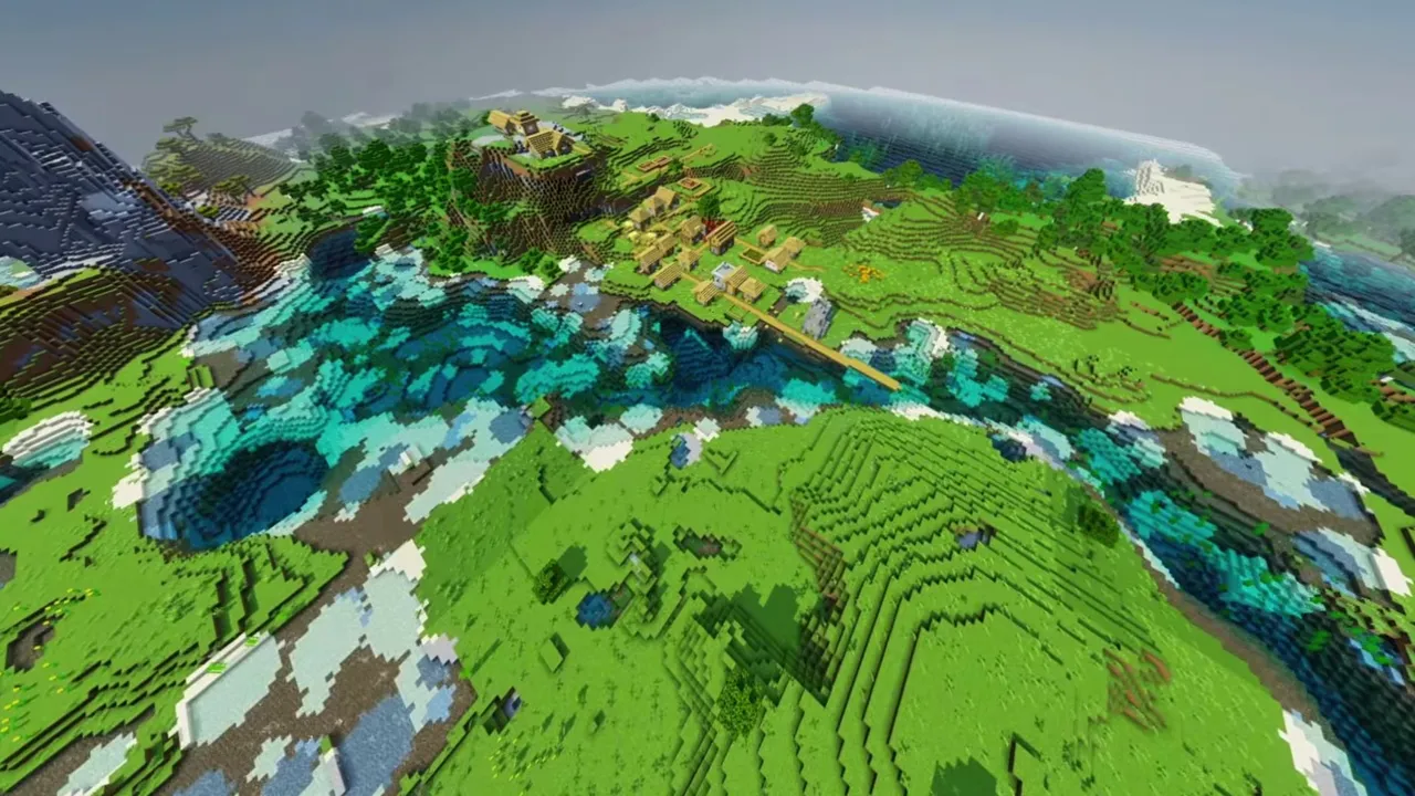 Highland Oasis Village: landscape of highland oasis village with surrounding terrain and resources