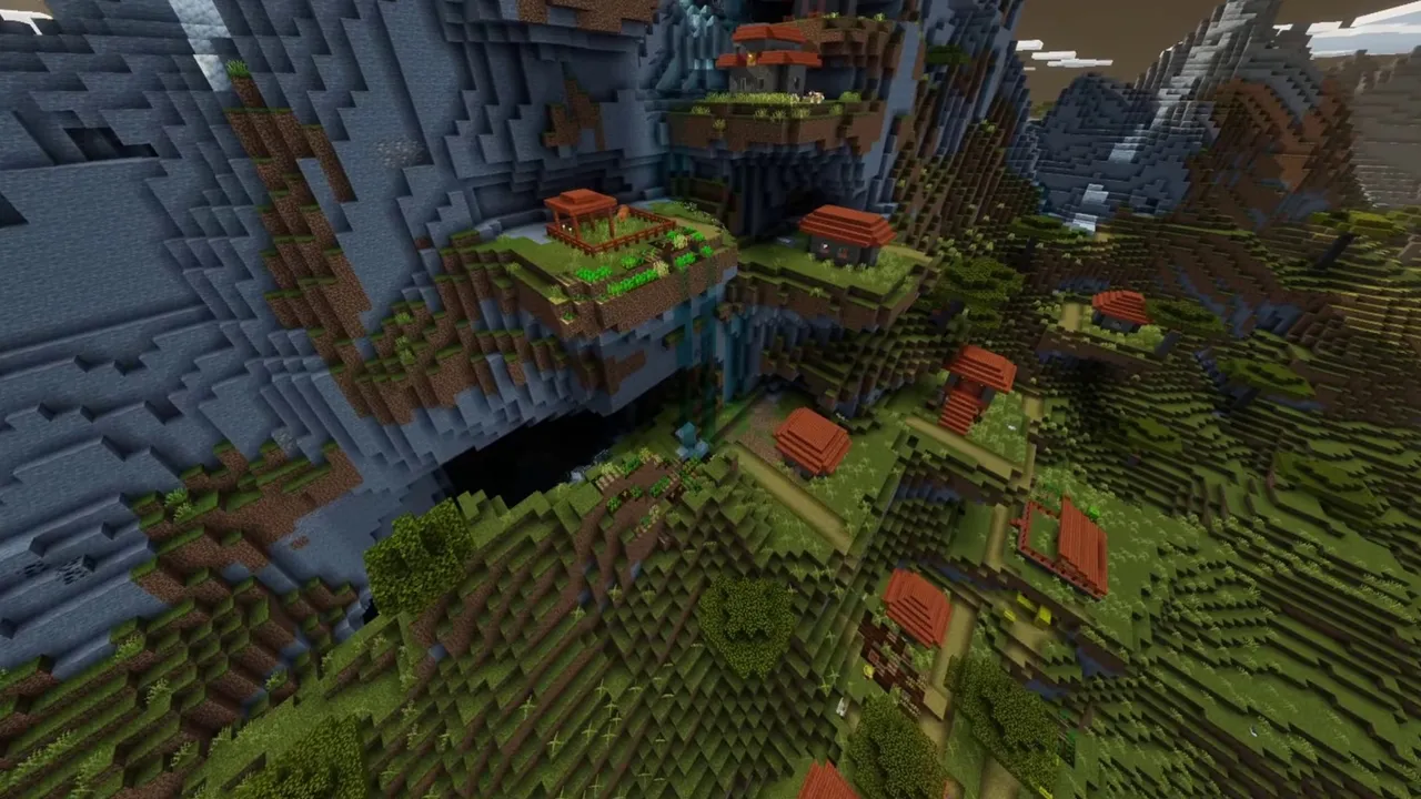 Peakside Alpine Settlement: landscape of peakside alpine settlement with surrounding terrain and resources